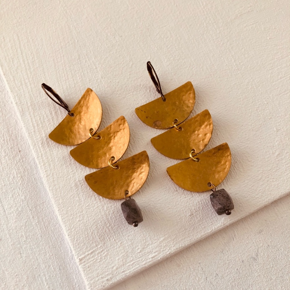 New Handcrafted Brass and Labradorite Earrings - Picture 5 of 7
